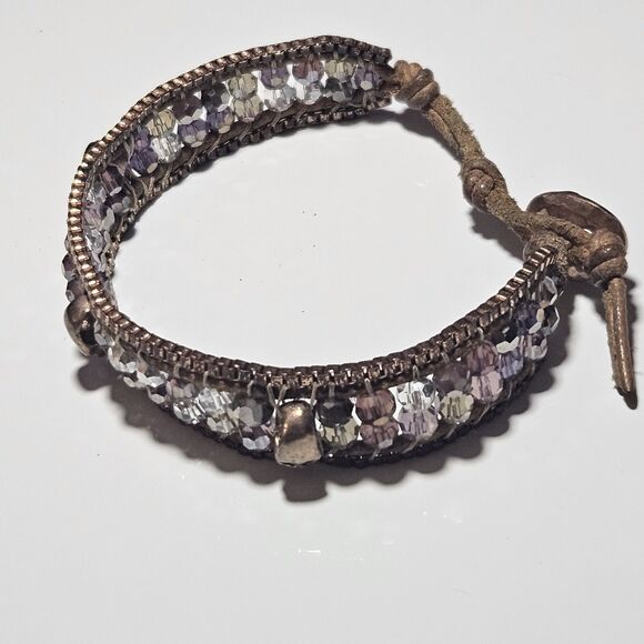 **Final Sale** Nakamol Copper Colored Purple Beaded Skull Bracelet 6.5/7.5" - Picture 12 of 13